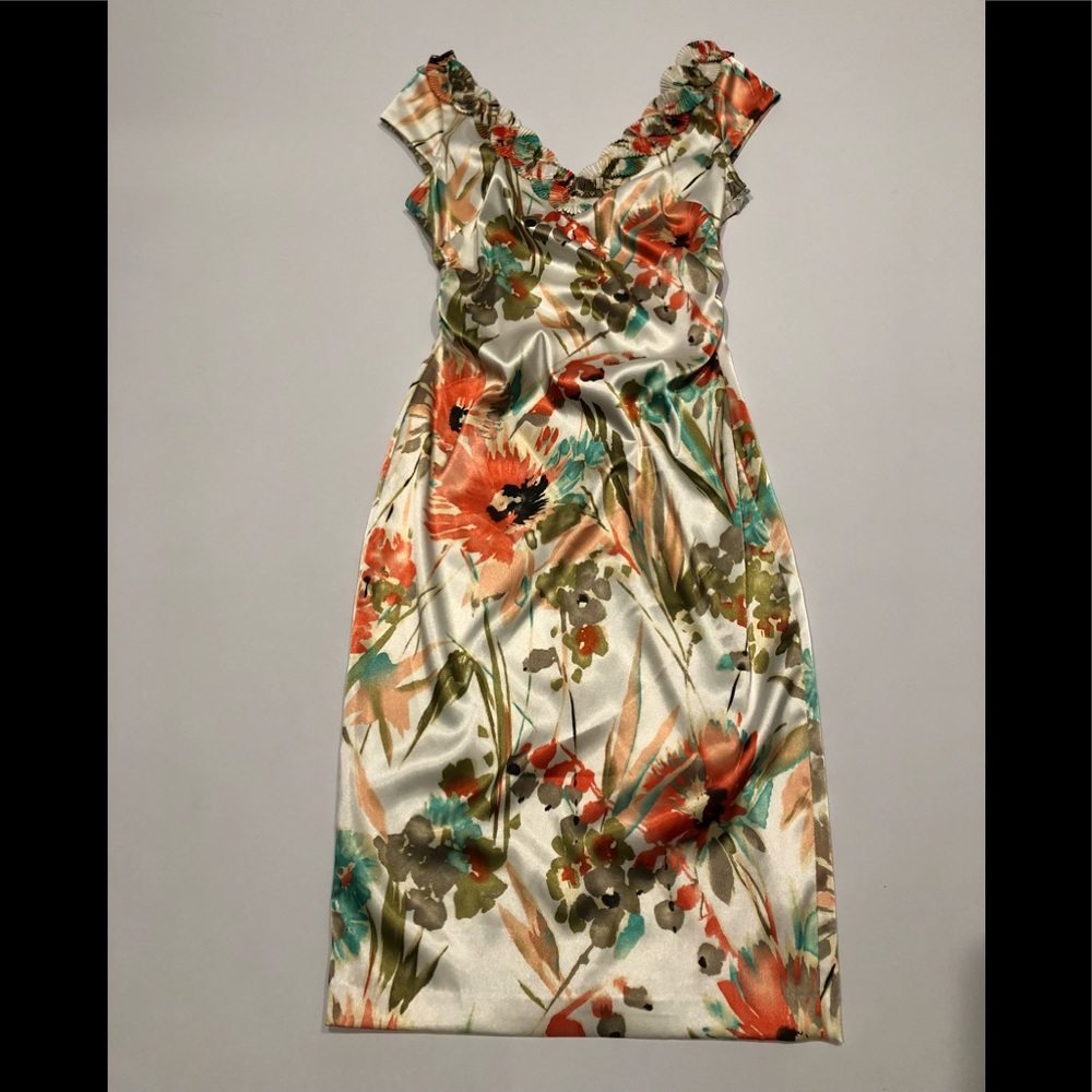 💐 Maggy london floral satin elegant dress 4P